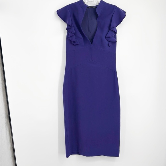 Black Halo Eva Keyhole Ruffle Royal Purple Dress size 8 - Picture 2 of 12